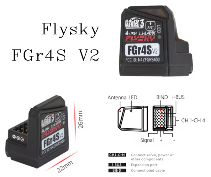FLYSKY FGr4S V2 Noble NB4用受信機  4CH 小型防水 レシーバー 内蔵アンテナ