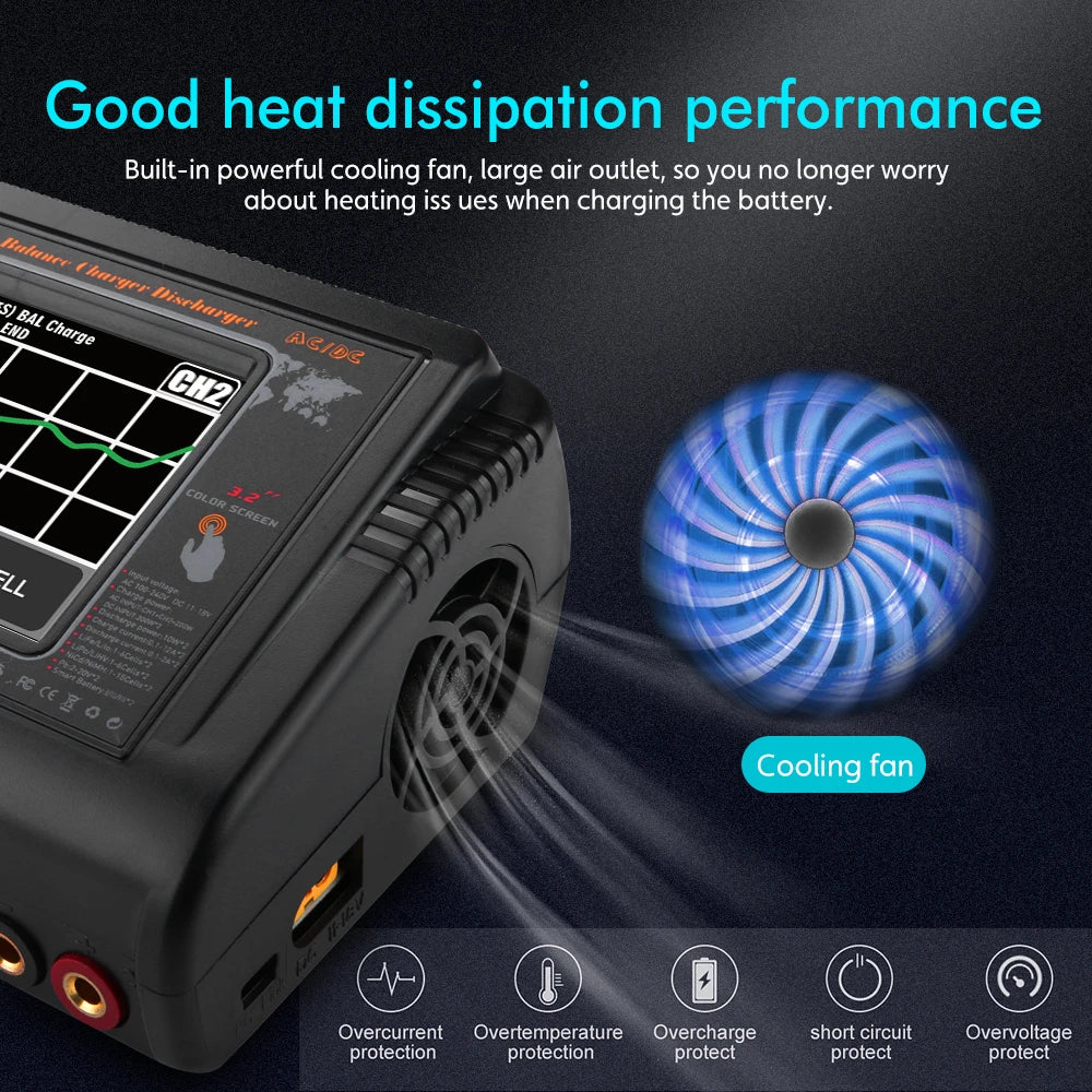 HTRC T400 Pro 　カラータッチスクリーン　高出力 急速充電器　デュアルマルチチャージャー　DC 400W AC 200W　 10A AC/DC バッテリー マルチ充電器 バッテリーチャージャー バランス 充電器/放電器 LiPo LiFe Lilon LiHV NiCd NiMh Pb 対応　ラジコン バッテリー 用 - RCTRAIL