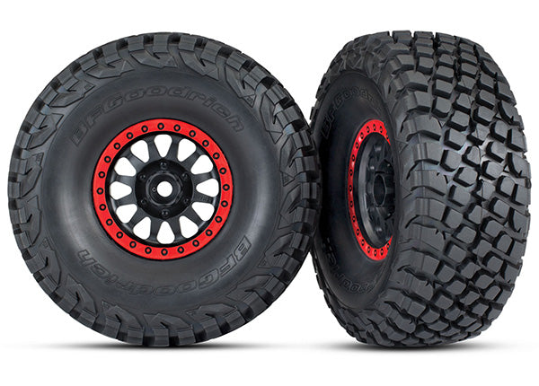 トラクサス　UDR　タイヤとホイール、組み立て済み、接着済み（赤、青 Method Race Wheels® 101 )(ビードロックホイール、BFGoodrich® Baja KR3 タイヤ）（2本）　8472　8474　（オレンジ、赤、青）