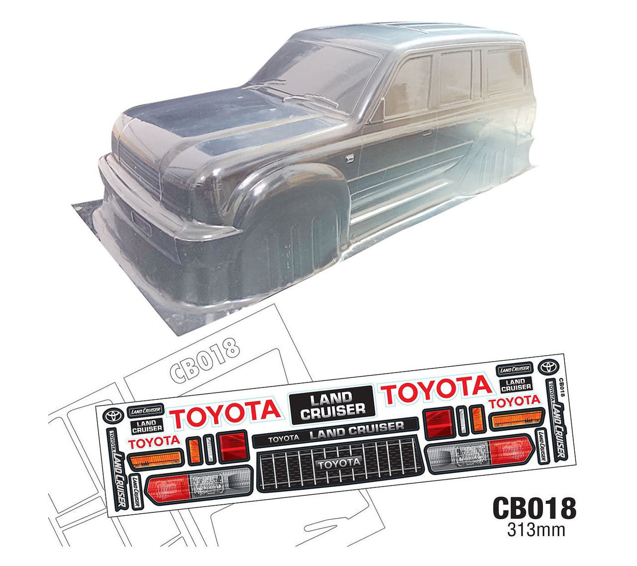 1/10 トヨタ ランドクルーザー 80 クローラークリアボディ ホイールベース313mm用 CB018