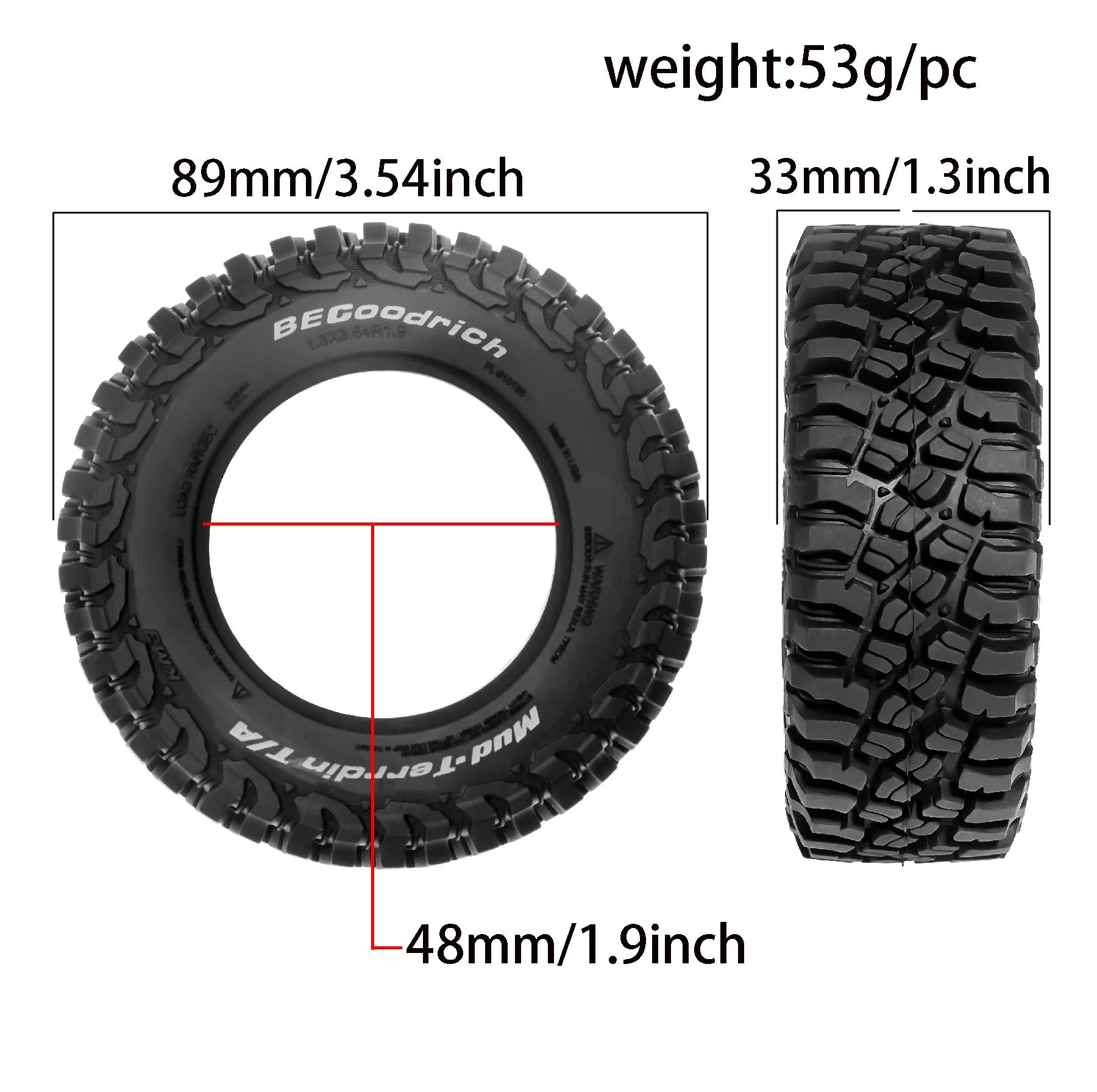 1/10　クローラー用　1.9タイヤ　4本　 90x36mm 1/12クローラーカー Mjx H12y+ 1/10 Axial Scx10 Tamiya Cc01 D90 D10 Hsp Hpi Wltoy Tamiya用