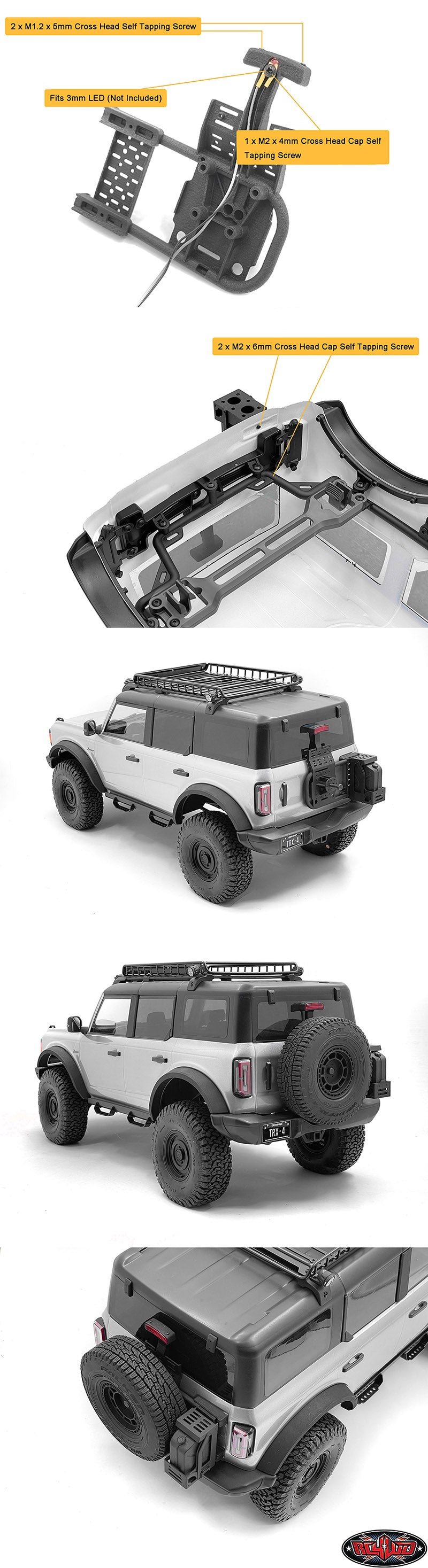 CCHAND Traxxas TRX-4適合 2021 Ford Bronco用 ブレーキライト付きスペアタイヤホルダー　VVV-C1328