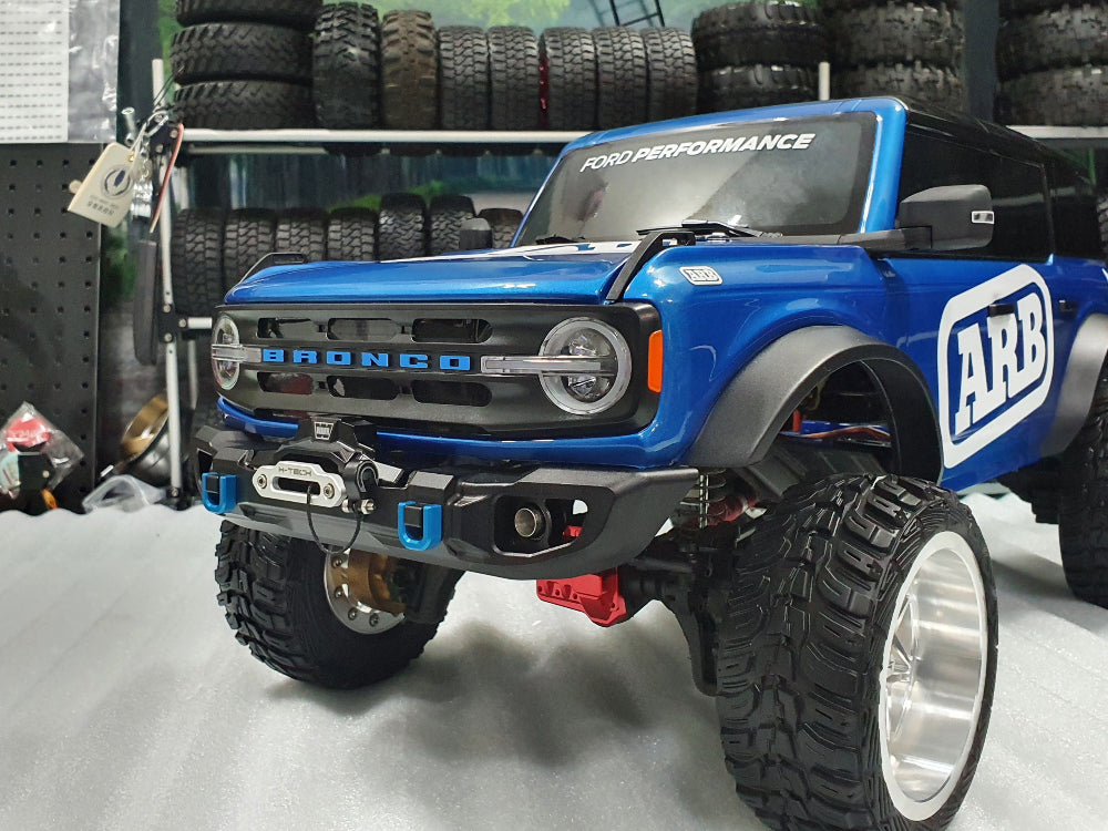 H-TECH Traxxas TRX4 2021 Bronco用 CNCアルミフロントバンパー「LED付きウインチ」