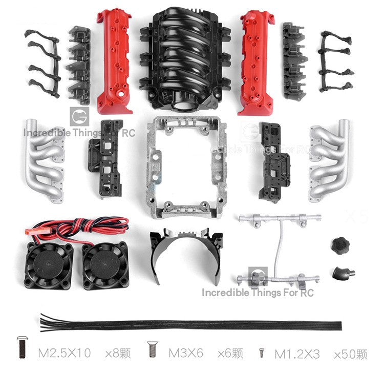 GRC  LS7 シミュレートV8エンジンモーターヒートシンク冷却ファンセット RCクローラー36mmモーター用 G153R