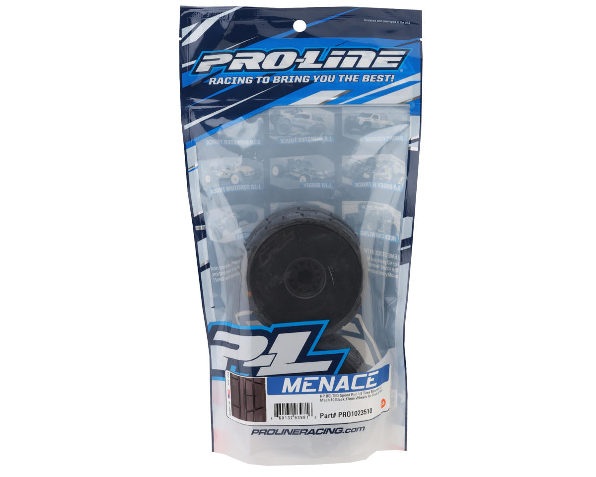 Pro-Line 1/8  Menace HP Speed Run プレマウントベルトタイヤ (ブラック) (2本) Velocityホイール　17mm六角ハブ　プロライン　XO-1、Limitless等に　10235-10