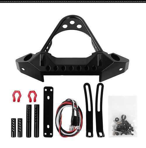 INJORA TRX4 SCX10 & SCX10 II用 ライト付きブラックメタルフロントバンパー