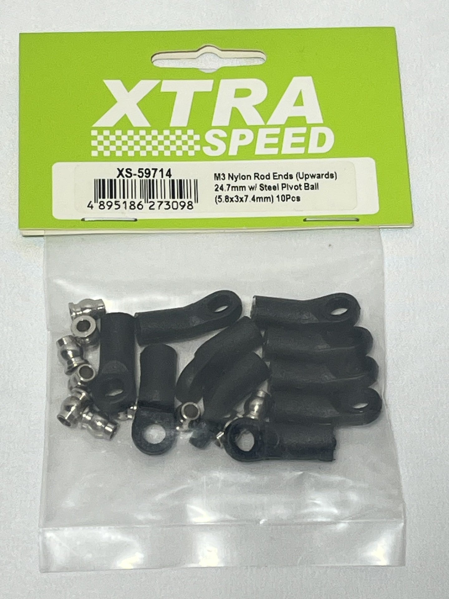 Xtra Speed Xtra Speed M3 ナイロンロッドエンド（上向き）24.7mm スチールピボットボール付き（5.8x3x7.4mm）10個  XS-59714
