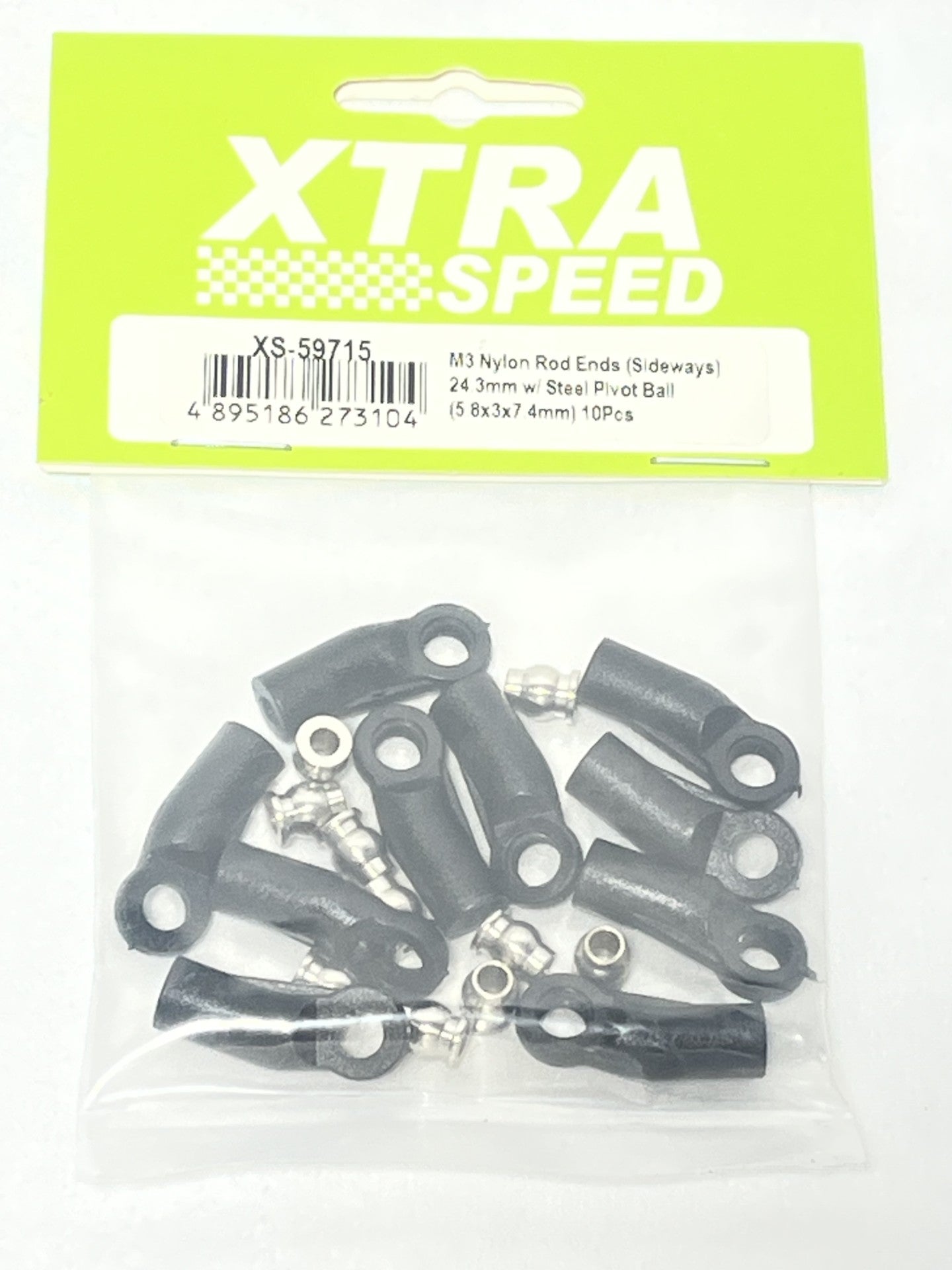 Xtra Speed M3 ナイロンロッドエンド（横向き）24.3mm スチールピボットボール付き（5.8x3x7.4mm）10個 XS-59715
