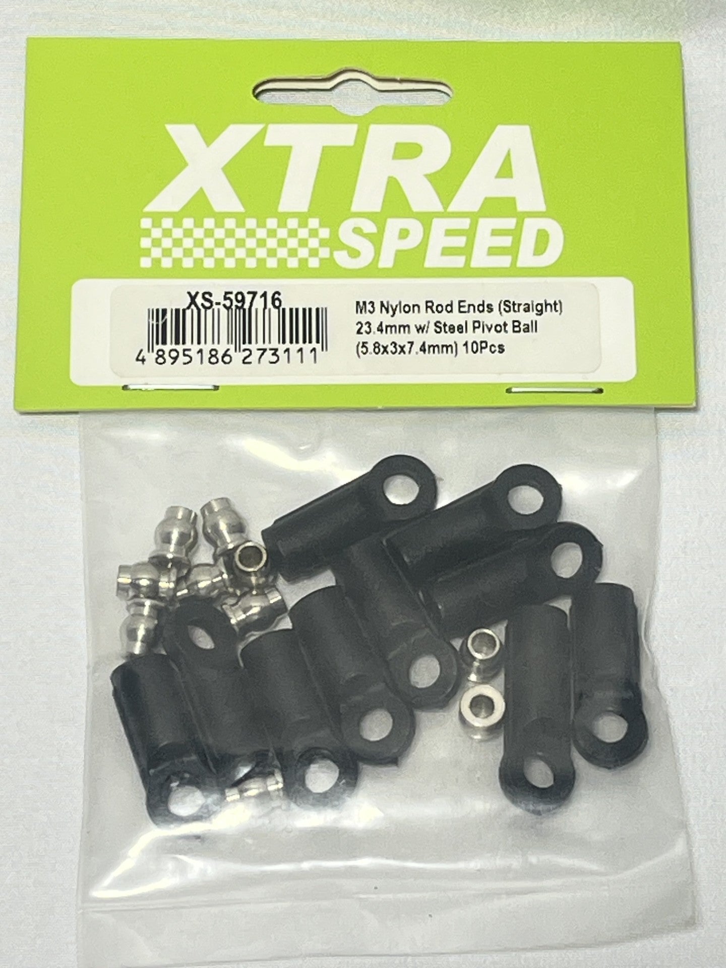 Xtra Speed M3 ナイロンロッドエンド（上向き）27.5mm スチールピボットボール付き（5.8x3x7.4mm）10個 XS-59717