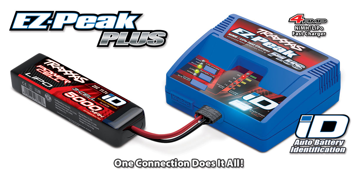 トラクサス　 純正バッテリー充電器　LIPO/NiMHバッテリー対応　　EZ-Peak Plus 4 アンペア NiMH/LiPo 急速充電器 /  iDプラグ自動バッテリー識別機能付き（2S～3S /100W）　＃2970