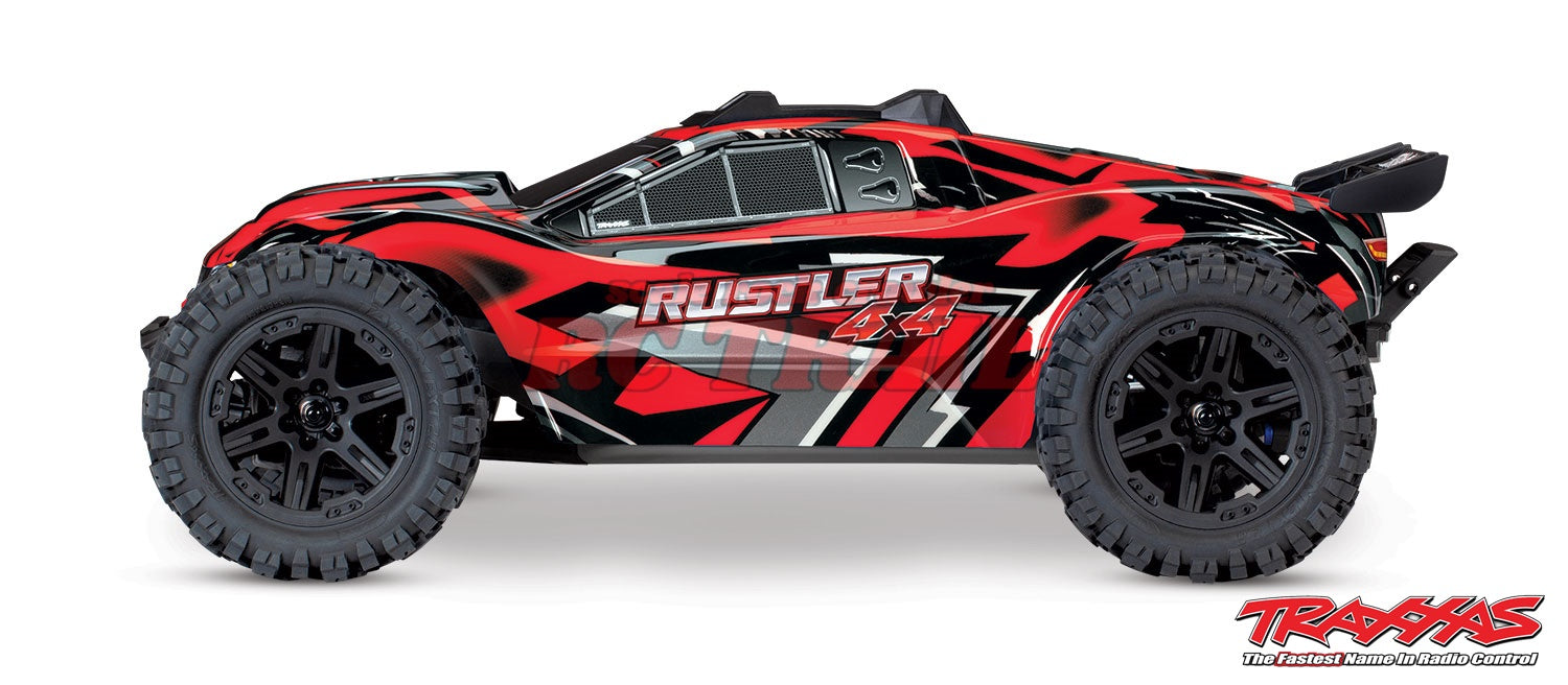 トラクサス Rustler 4X4 1/10 4WD RTRスタジアムトラック（レッド）、TQ 2.4GHzプロポ、iDバッテリー、充電器付