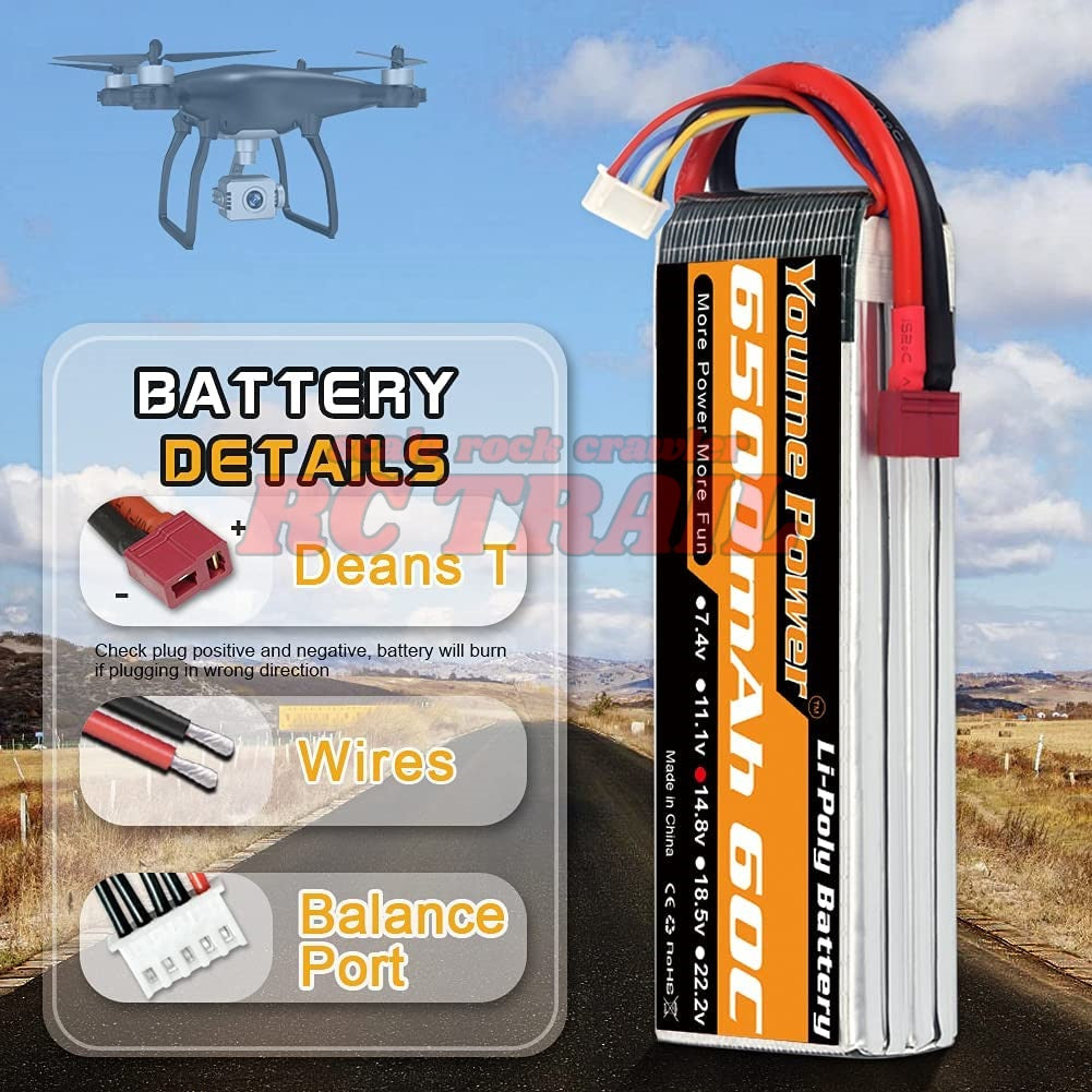 4S Lipoバッテリー、14.8V Lipo 4S 6500mAh 60C　T型プラグ - RCTRAIL